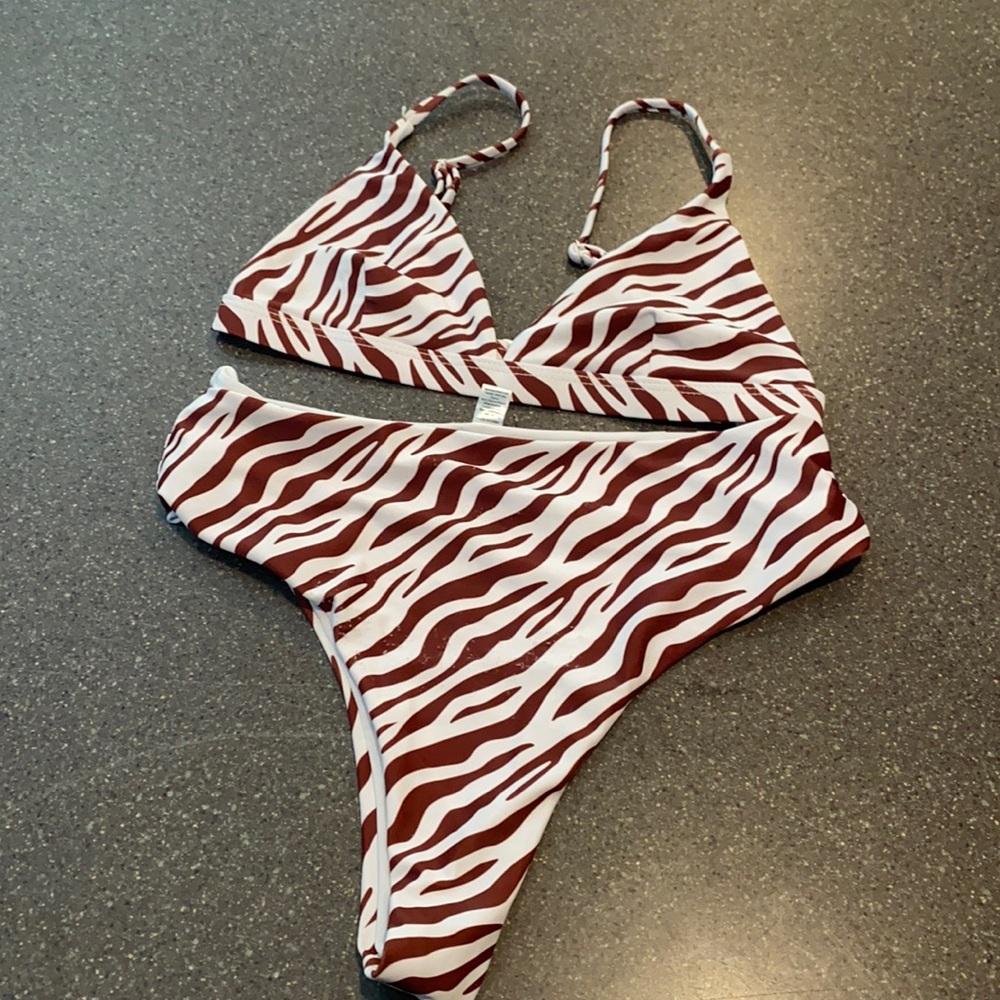 Brown and white zebra bikini